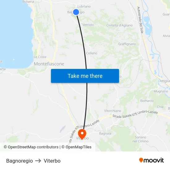 Bagnoregio to Viterbo map