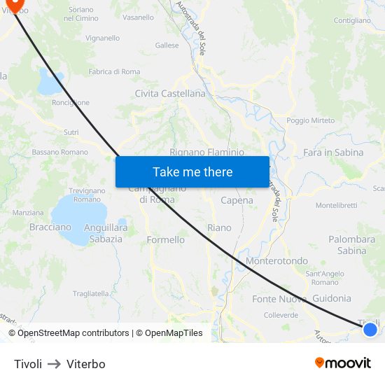 Tivoli to Viterbo map