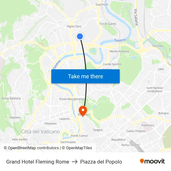 Grand Hotel Fleming Rome to Piazza del Popolo map