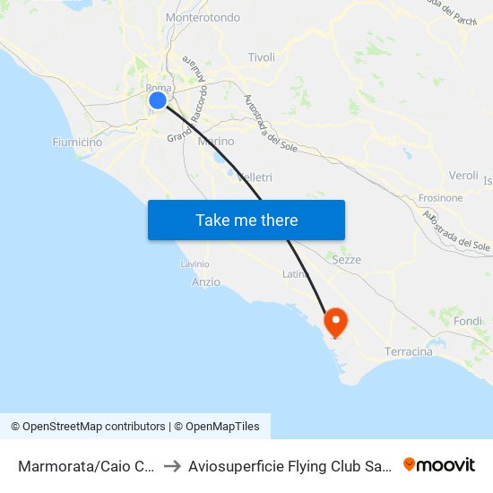 Marmorata/Caio Cestio to Aviosuperficie Flying Club Sabaudia map