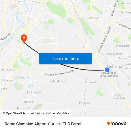 Rome Ciampino Airport CIA to EUR Fermi map