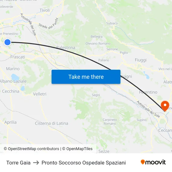 Torre Gaia to Pronto Soccorso Ospedale Spaziani map