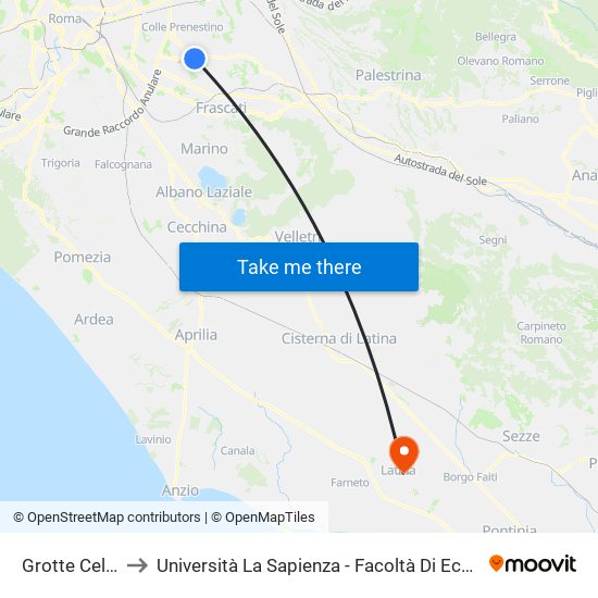 Grotte Celoni to Università La Sapienza - Facoltà Di Economia map