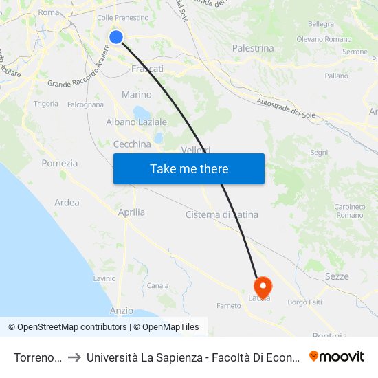 Torrenova to Università La Sapienza - Facoltà Di Economia map