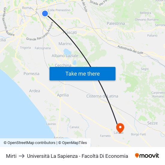 Mirti to Università La Sapienza - Facoltà Di Economia map