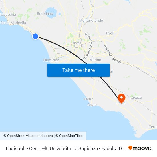 Ladispoli - Cerveteri to Università La Sapienza - Facoltà Di Economia map