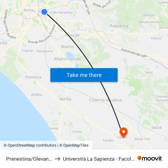 Prenestina/Olevano Romano to Università La Sapienza - Facoltà Di Economia map