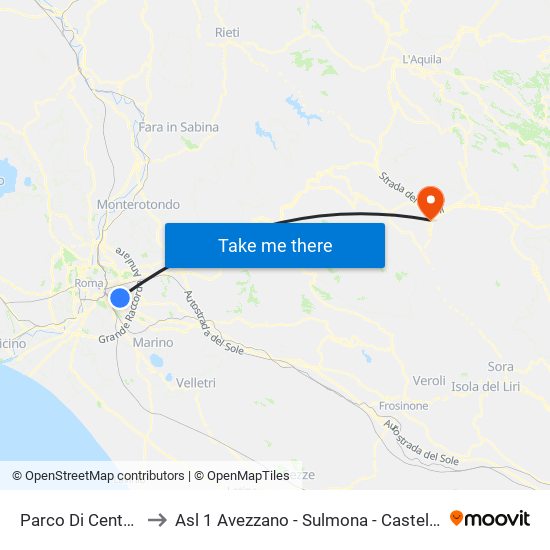 Parco Di Centocelle to Asl 1 Avezzano - Sulmona - Castel Di Sangro map