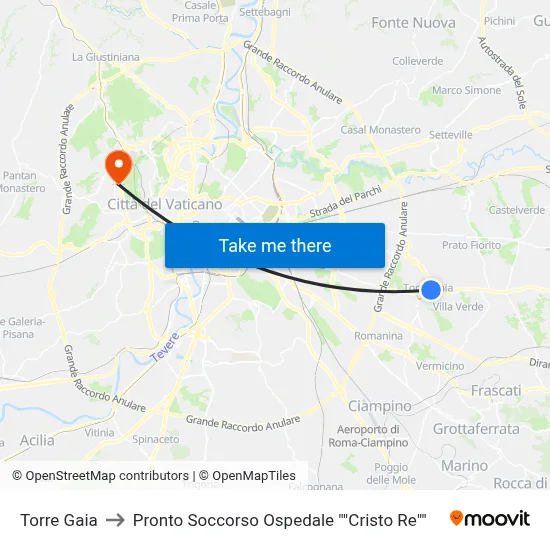 Torre Gaia to Pronto Soccorso Ospedale "Cristo Re" map