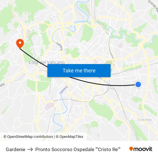 Gardenie to Pronto Soccorso Ospedale ""Cristo Re"" map
