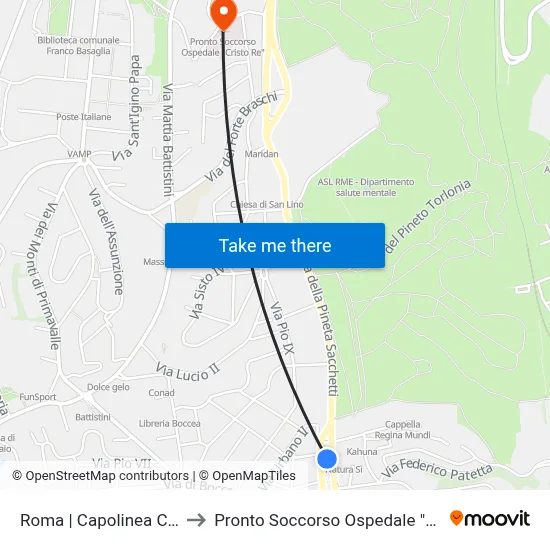 Rome | Cornelia Terminal to Pronto Soccorso Ospedale "Cristo Re" map
