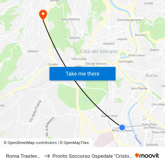 Roma Trastevere to Emergency Room Cristo Re Hospital map