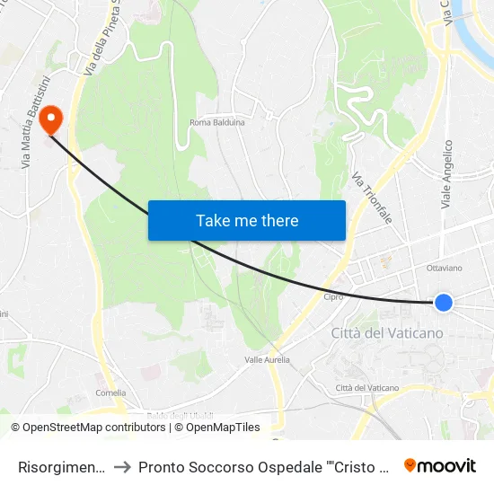Risorgimento to Pronto Soccorso Ospedale "Cristo Re" map