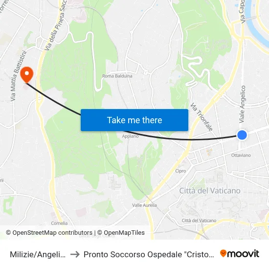 Milizie/Angelico to Pronto Soccorso Ospedale "Cristo Re" map