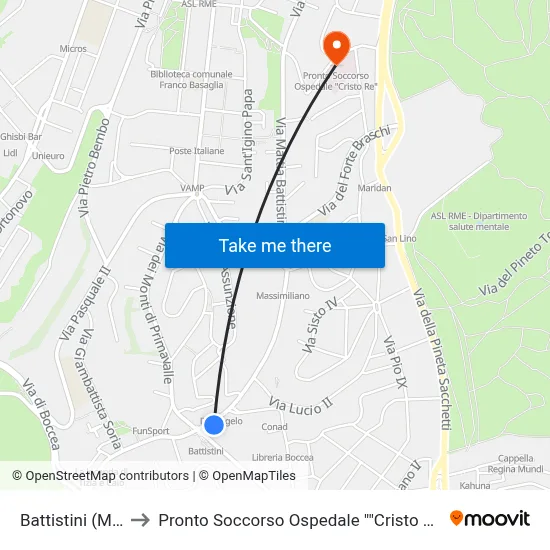 Battistini (Ma) to Pronto Soccorso Ospedale "Cristo Re" map