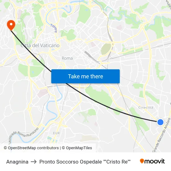Anagnina to Pronto Soccorso Ospedale "Cristo Re" map