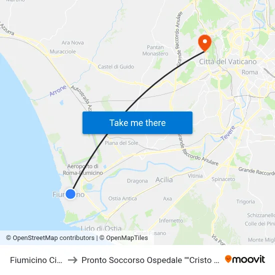 Fiumicino Città to Pronto Soccorso Ospedale "Cristo Re" map