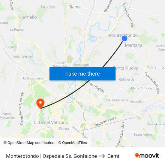 Monterotondo | Ospedale Ss. Gonfalone to Cemi map