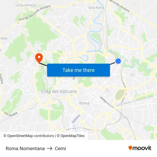 Roma Nomentana to Cemi map