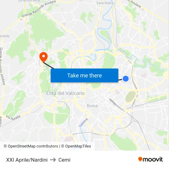 XXI Aprile/Nardini to Cemi map