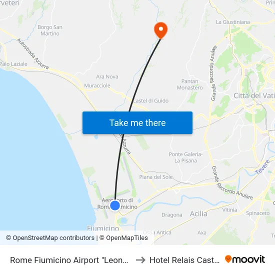 Rome Fiumicino Airport "Leonardo Da Vinci" (Fco) to Hotel Relais Castrum Boccea map