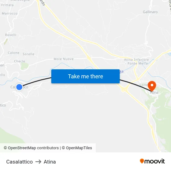 Casalattico to Atina map