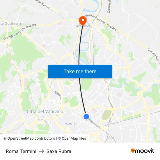 Roma Termini to Saxa Rubra map