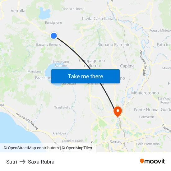 Sutri to Saxa Rubra map