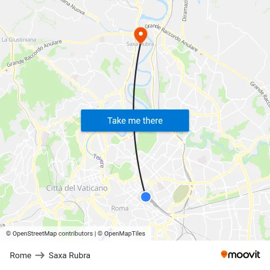 Rome to Saxa Rubra map