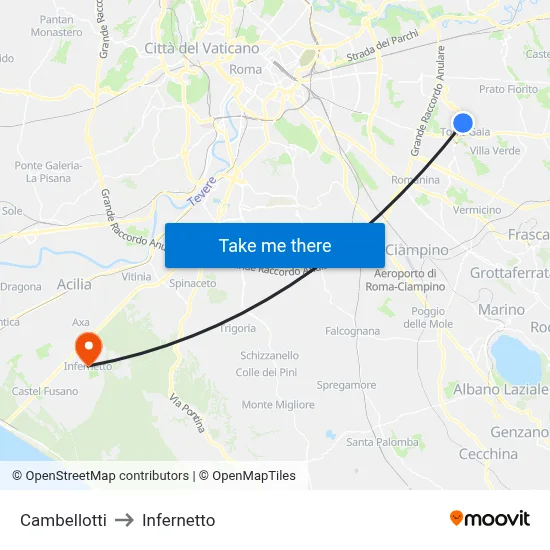 Cambellotti to Infernetto map