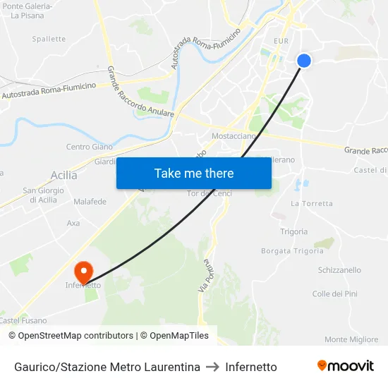 Gaurico/Stazione Metro Laurentina to Infernetto map