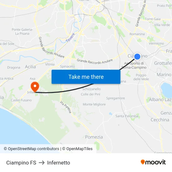 Ciampino FS to Infernetto map