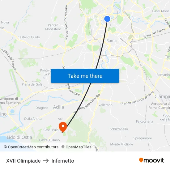 XVII Olympics to Infernetto map