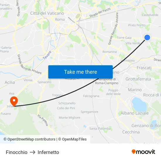 Finocchio to Infernetto map