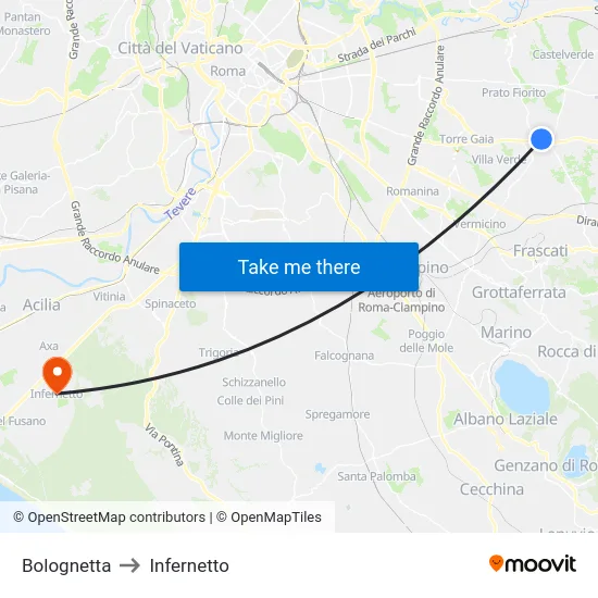 Bolognetta to Infernetto map