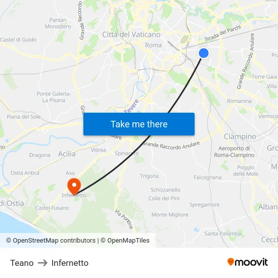 Teano to Infernetto map