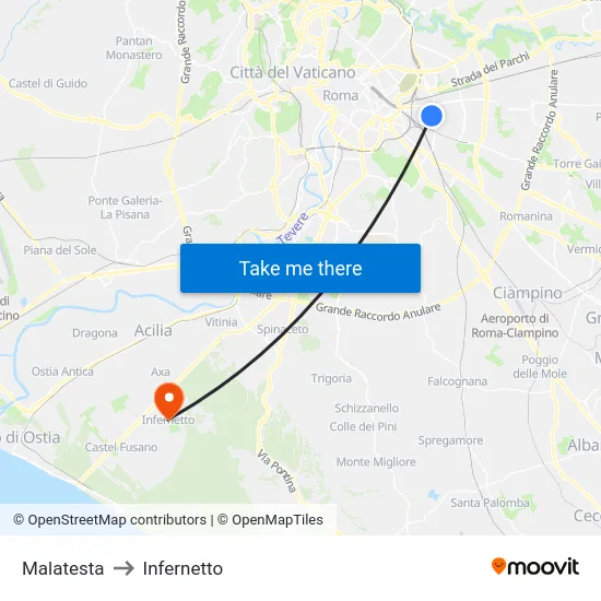 Malatesta to Infernetto map
