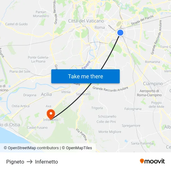 Pigneto to Infernetto map