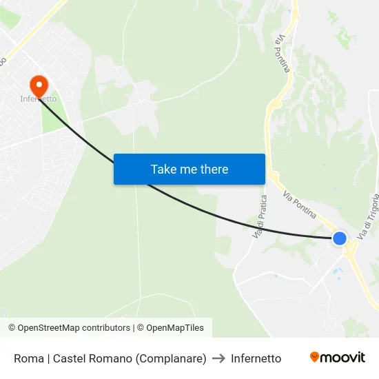 Roma | Castel Romano (Complanare) to Infernetto map