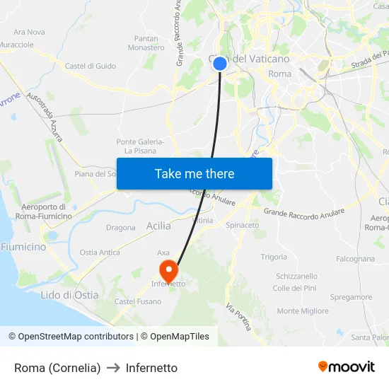 Roma (Cornelia) to Infernetto map