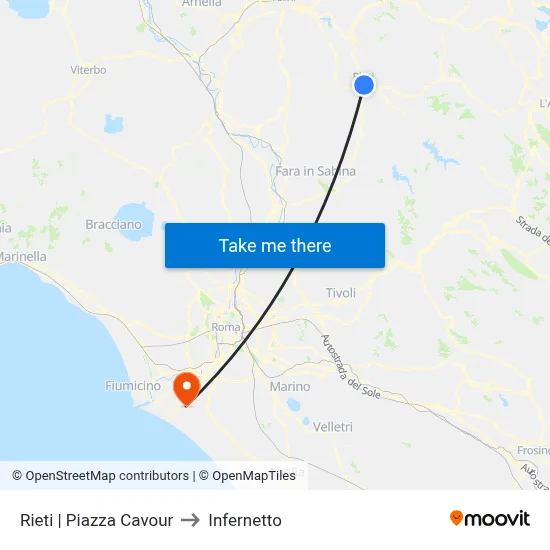 Rieti Cavour Square to Infernetto map