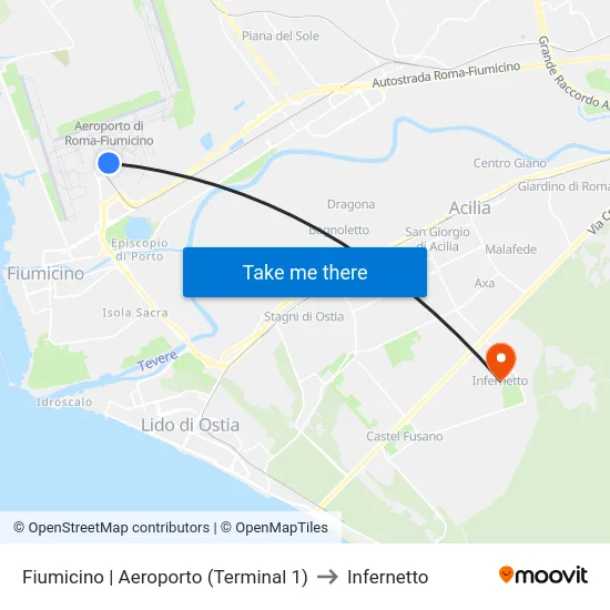 Fiumicino | Aeroporto (Terminal 1) to Infernetto map