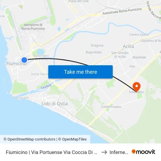 Fiumicino | Via Portuense Via Coccia Di Morto to Infernetto map