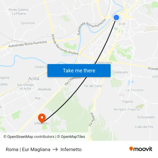 Roma | Eur Magliana to Infernetto map