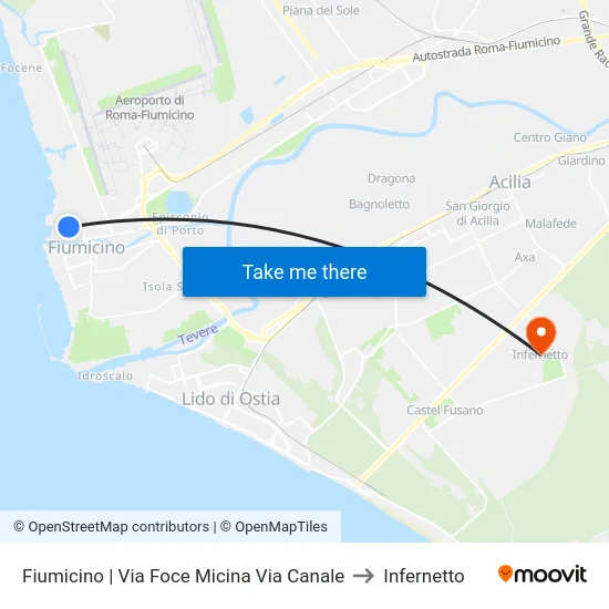 Fiumicino | Via Foce Micina Via Canale to Infernetto map