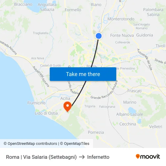 Roma | Via Salaria (Settebagni) to Infernetto map