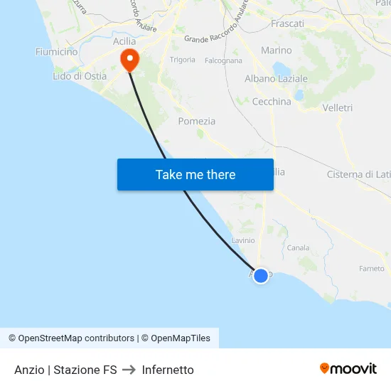 Anzio | Railway Station to Infernetto map