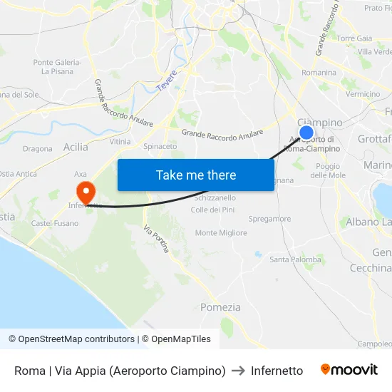 Roma | Via Appia (Aeroporto Ciampino) to Infernetto map