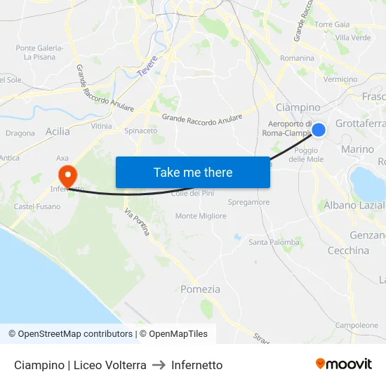 Ciampino | Liceo Volterra to Infernetto map