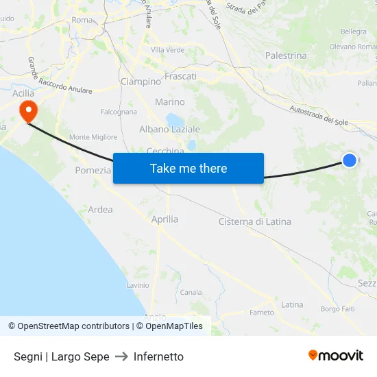Segni Largo Sepe to Infernetto map